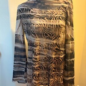 B.L.E.U. Sheer Abstract Print Top - Black and Tan
